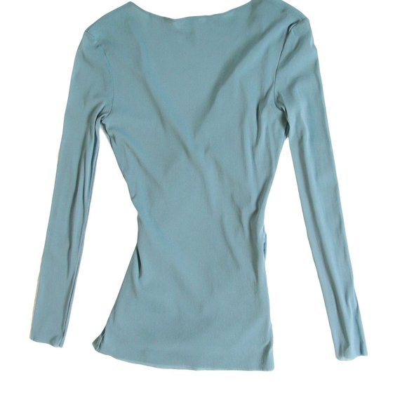 MARISA BARATELLI Seafoam Nylon Mesh Ruched V-Neck Top - Picture 7 of 8